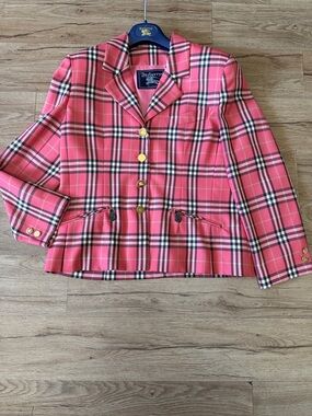Burberry Vintage Blazer in Pink Tones, Gold Hardware. Size 10 EUC